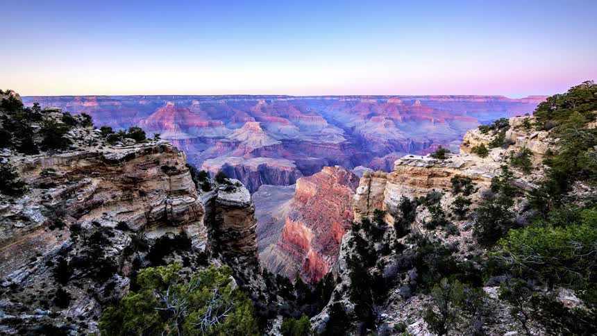 A canyon is shown at sunset