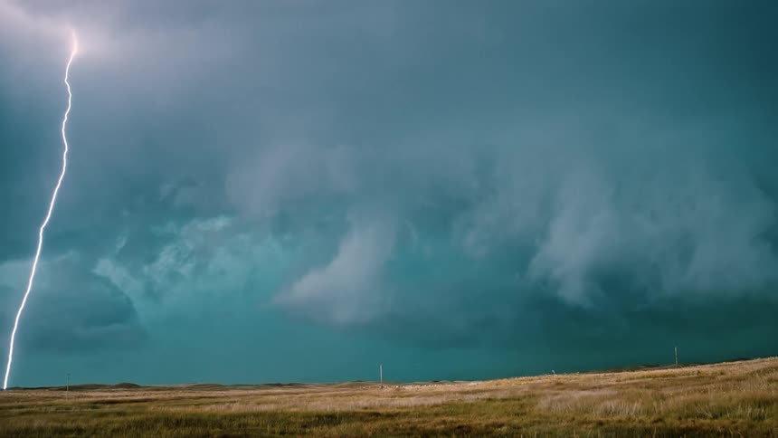 Storm clouds roll over grassy plains