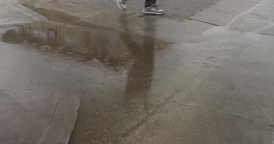 Close up of a puddle on a rainy day