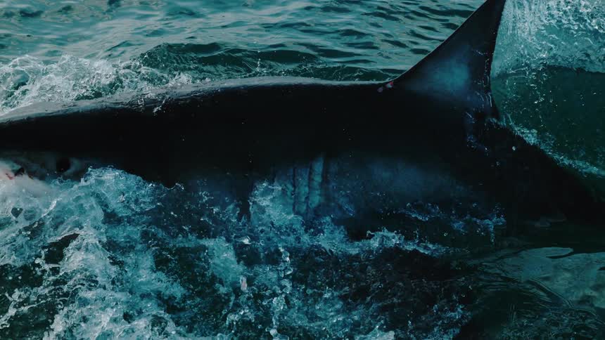 Shark splashing down into the water