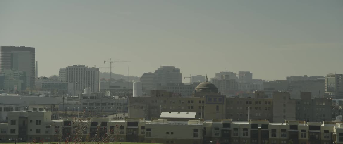 A city on a smoggy, overcast day