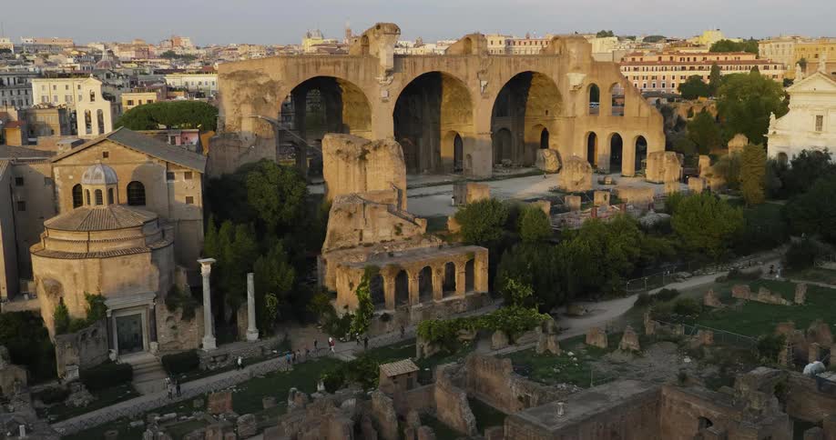 View of old stone buildings in a city