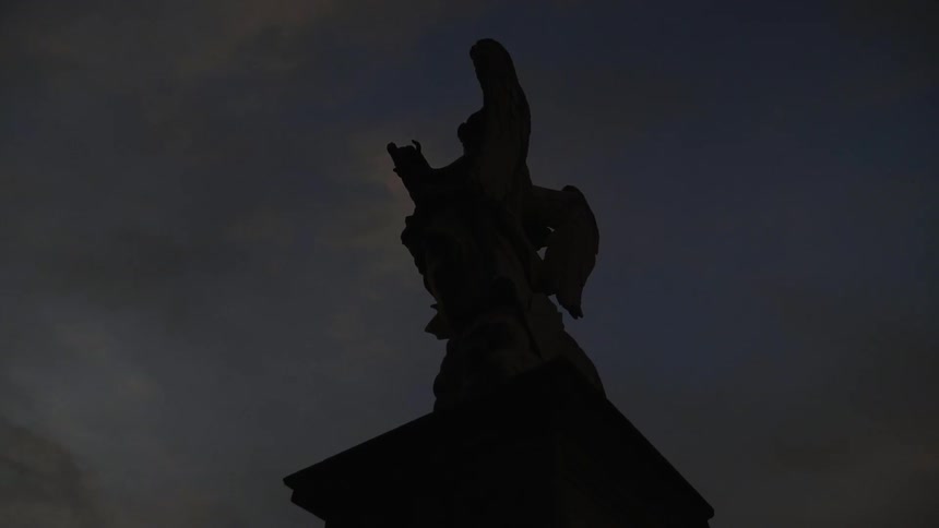 Silhouette of a statue at night