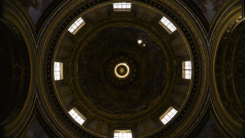 View looking up at a ceiling of a building