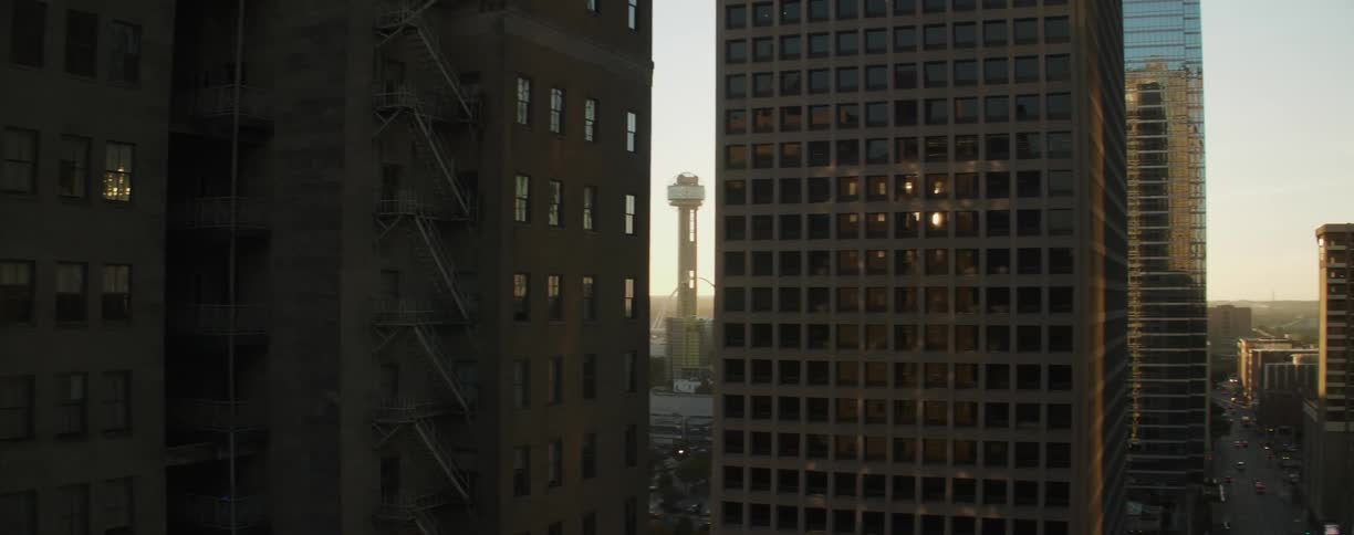 View of skyscrapers at sunset