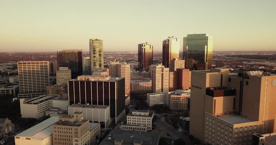 View of a large city at sunset
