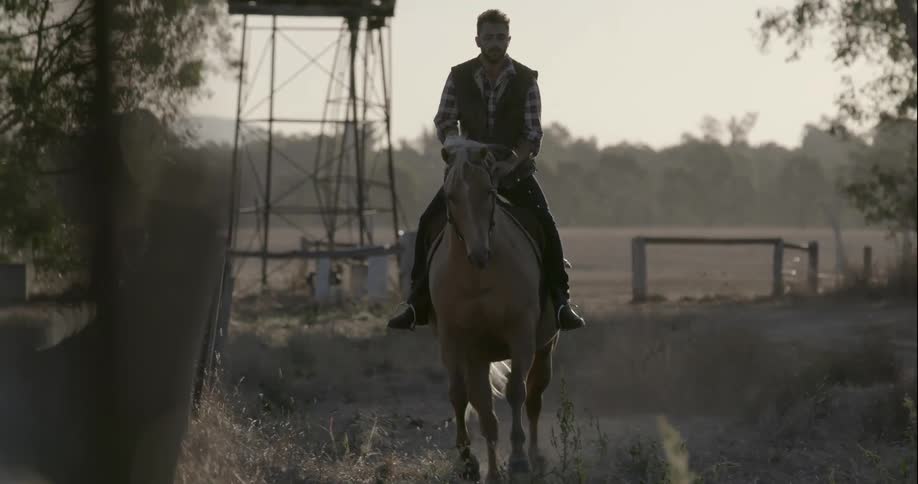 Man rides a horse in the country