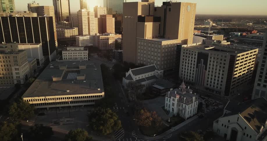 Aerial view of a city on a sunny day