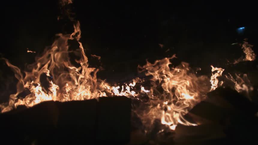 Large fire burning at night
