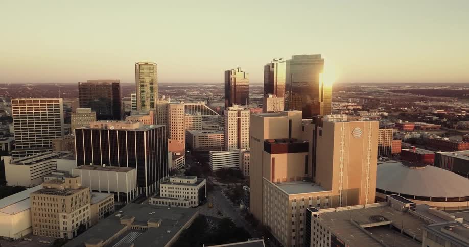 View of a large city at sunset