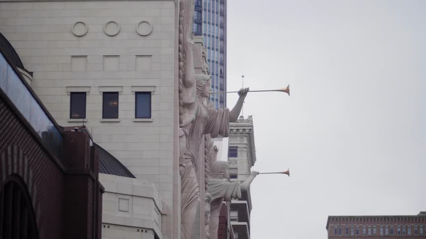 Statues on the side of a building