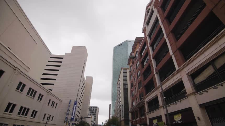 View of buildings downtown on a cloudy day