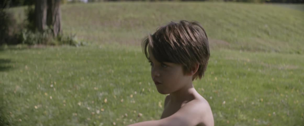 Children play on the grass and swing on a tire