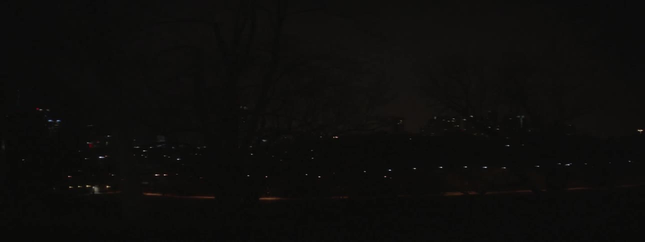 A city skyline at night