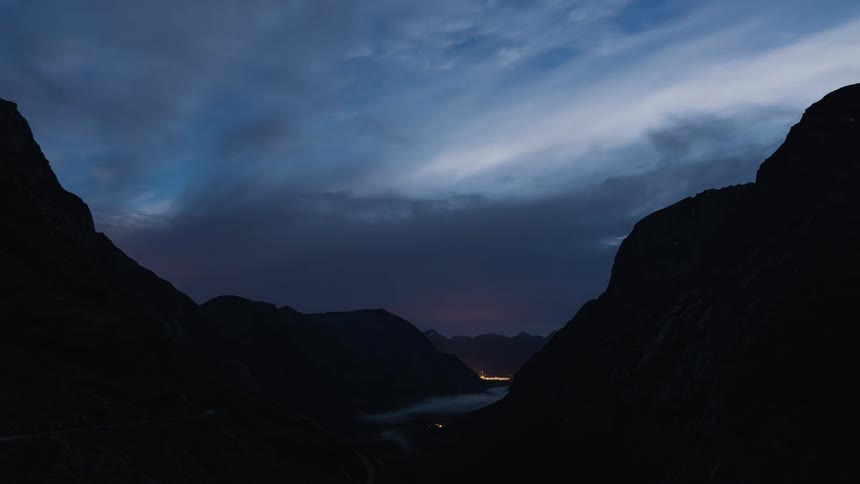 The Trollstigen mountain pass in Norway at dawn