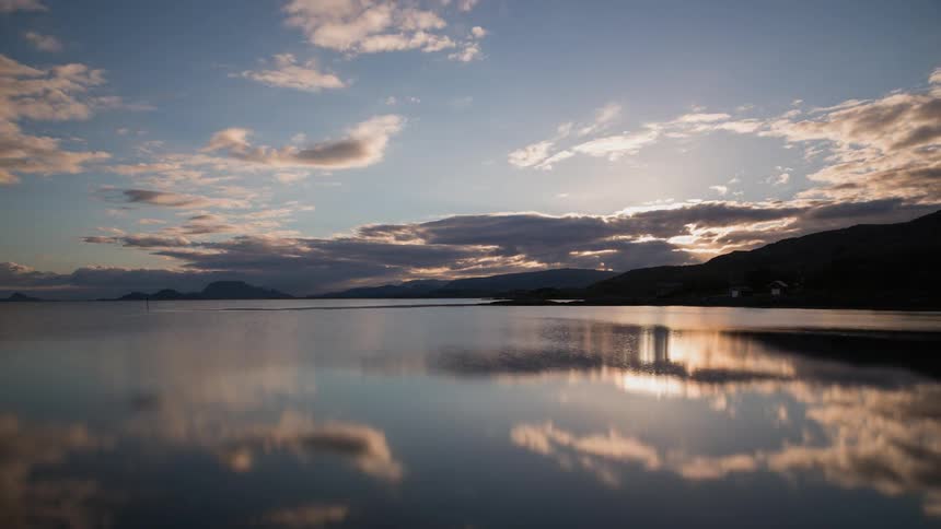 Sunrise and morning clouds reflected off water