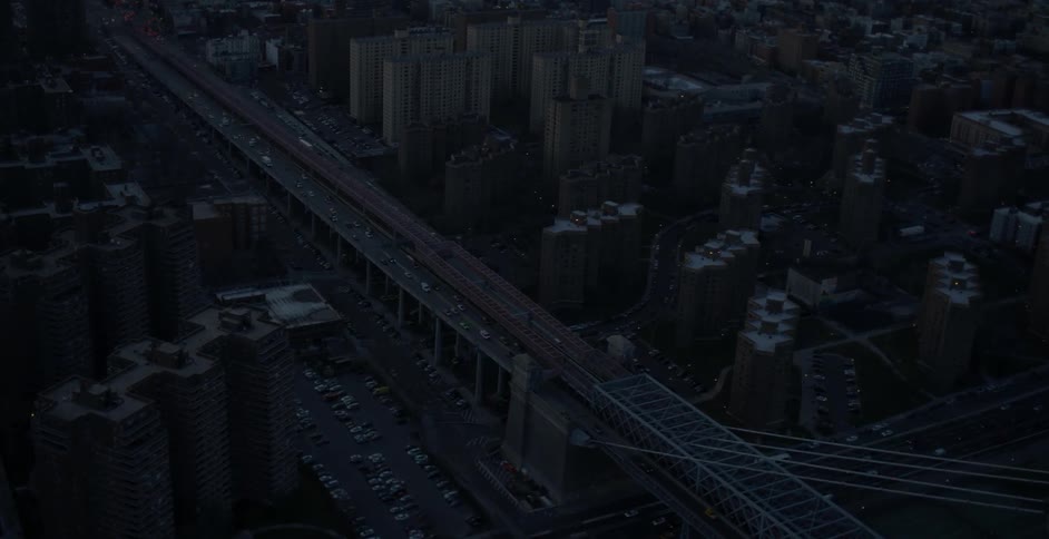 View of a city from above at dusk