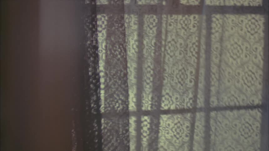 Curtains hanging from a window swaying in the breeze
