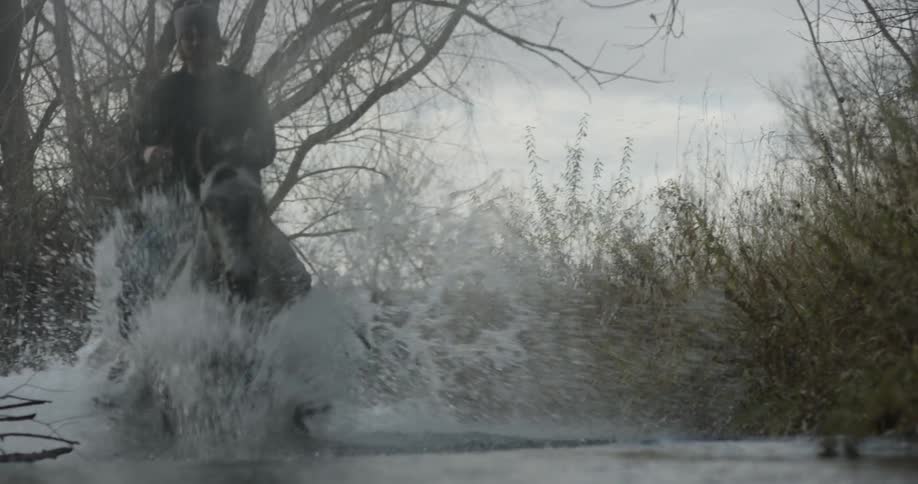 A man rides a horse in a river