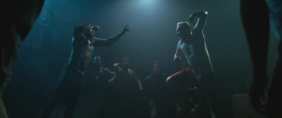 Two fighters jump at each other swinging