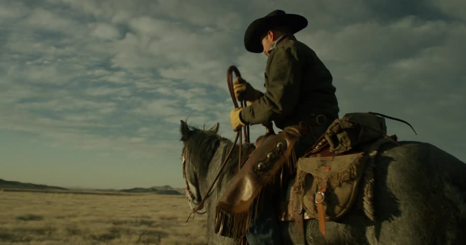 A cowboy is turning his horse around on the open plain