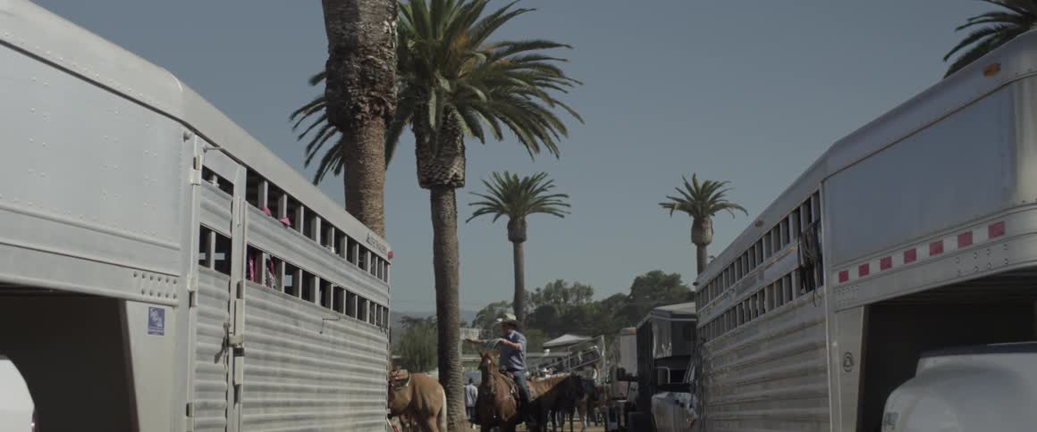 A cowboy rides a horse while twirling a lasso