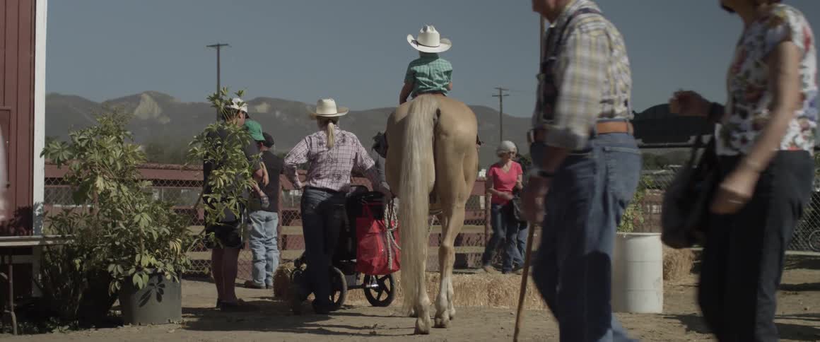 A boy sitting on a horse practices with a rope