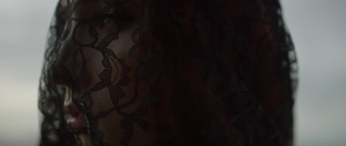 Woman wearing lacy black veil