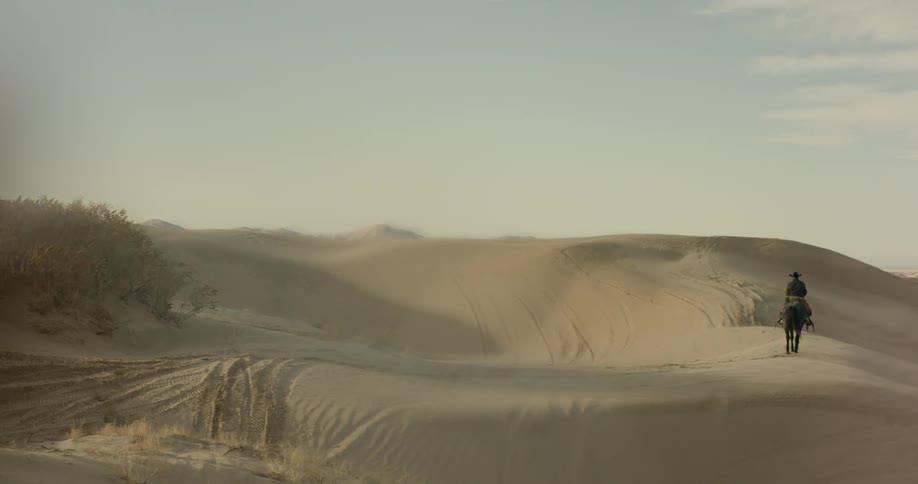 Man rides horse in desert