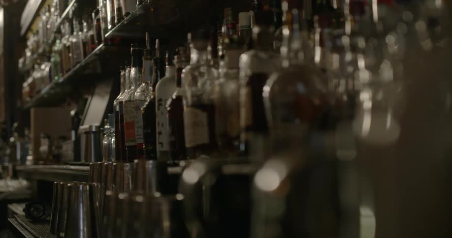Rows of glass bottles