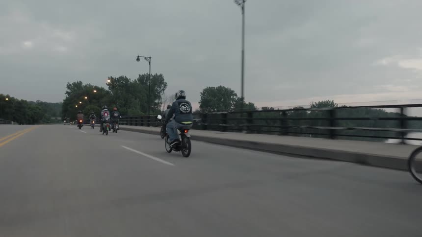 A line of bikers