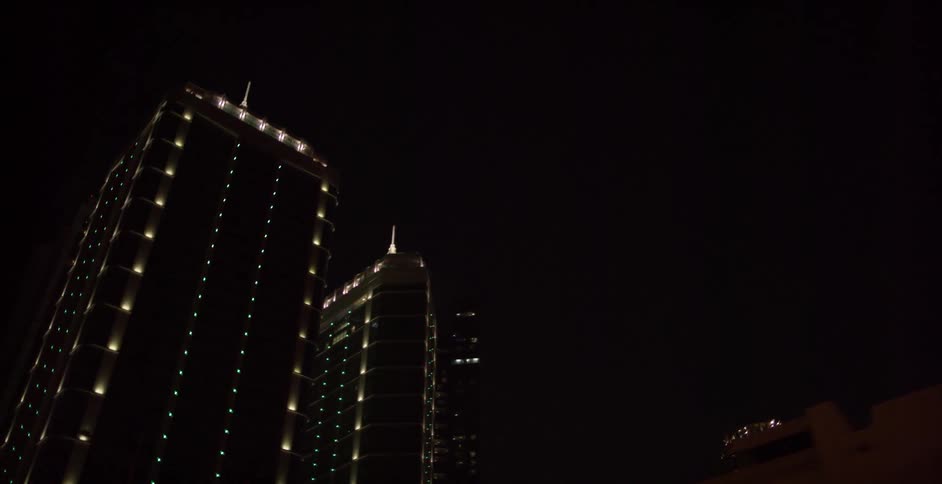 Brightly lit city buildings