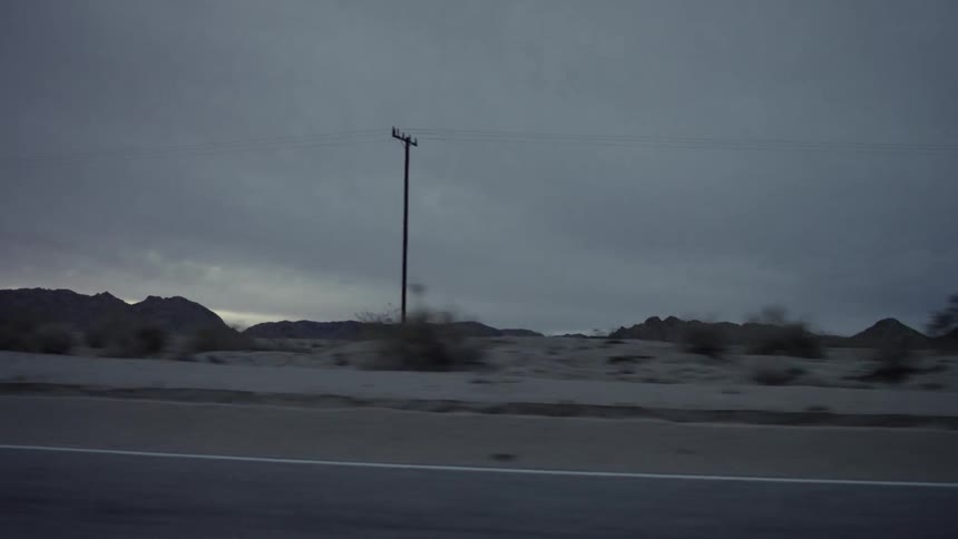 Telephone poles and brush on a desert roadside