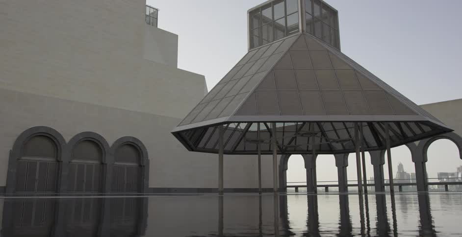 Water ripples in front of a building