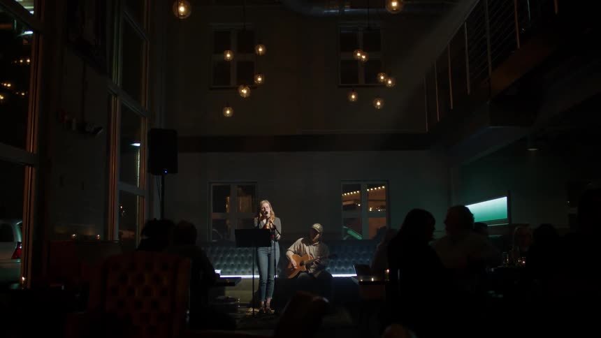 A woman sings in a nightclub