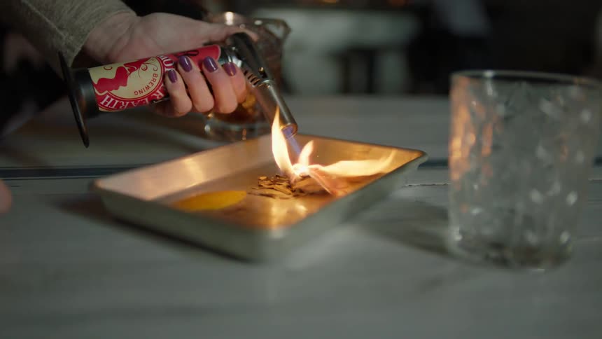 A torch is used to cook food