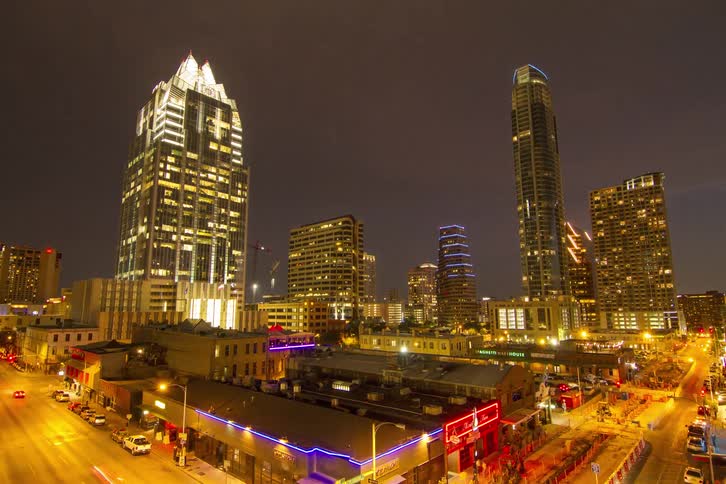 The city becomes bright and busy at night