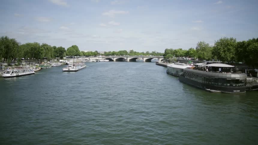 Boats float on a river