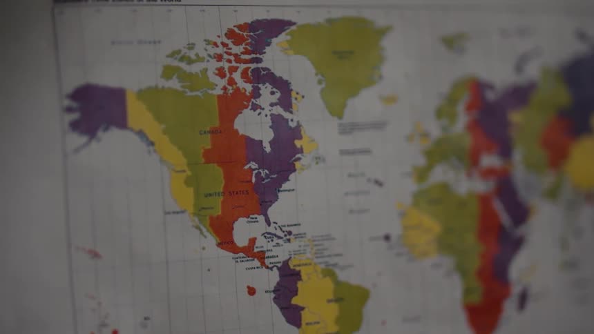 Colorful world map on a wall