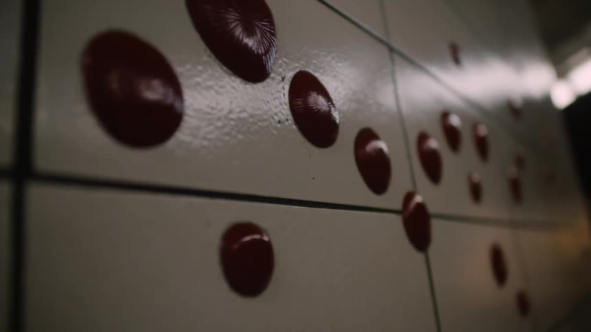 Red bulbs of substance on a wall