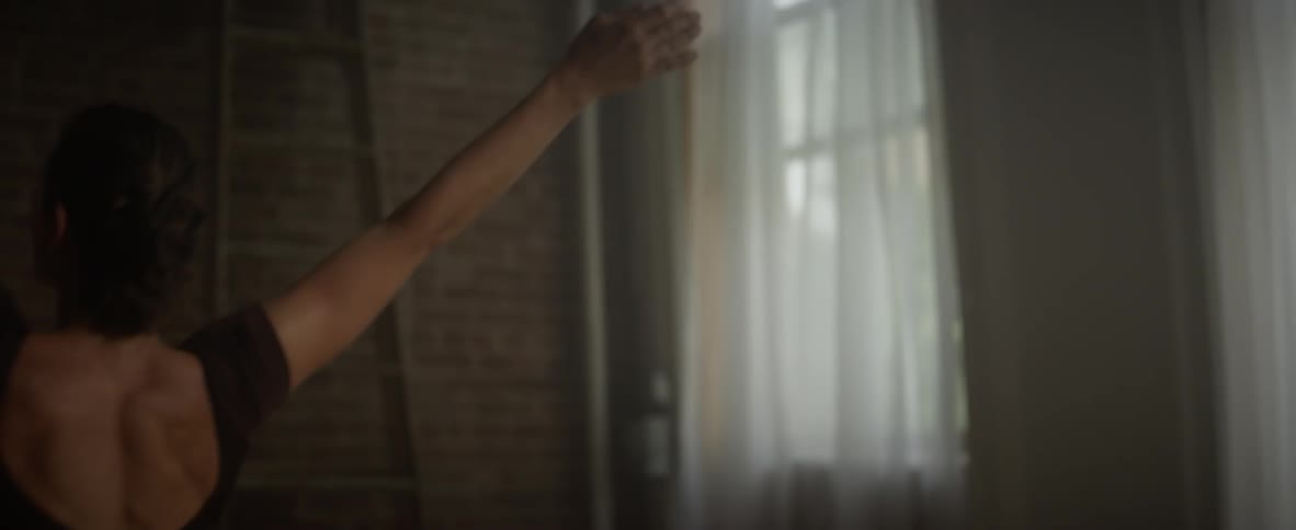 A ballerina is performing alone in the room