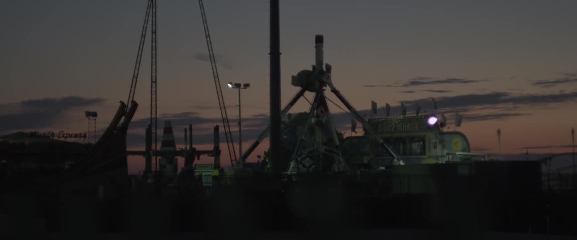 Flags sway in the breeze at an amusement park
