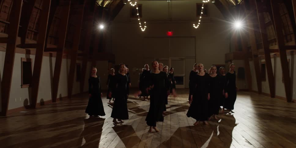 A group of people are dancing in sync