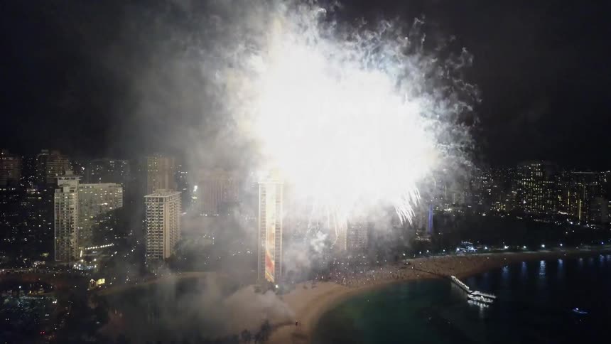 Fireworks go off over a city