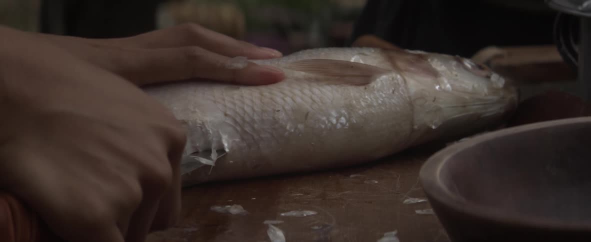 A person is filleting a fish