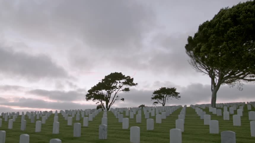 A  cemetary on an overcast day