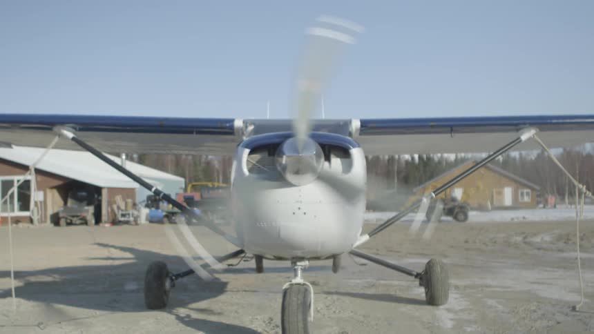 A plane propeller rotates