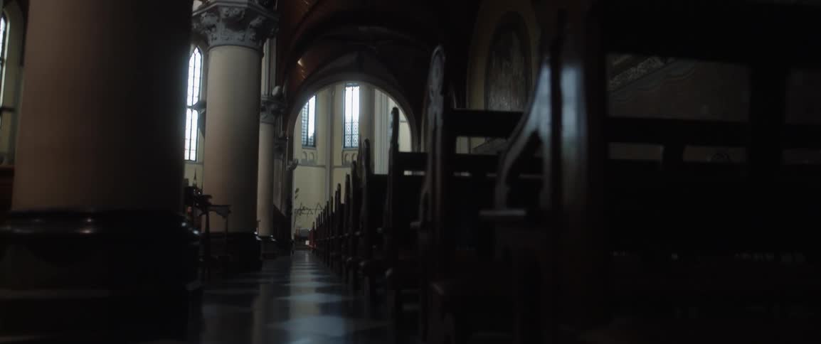 The church is empty and full of pews