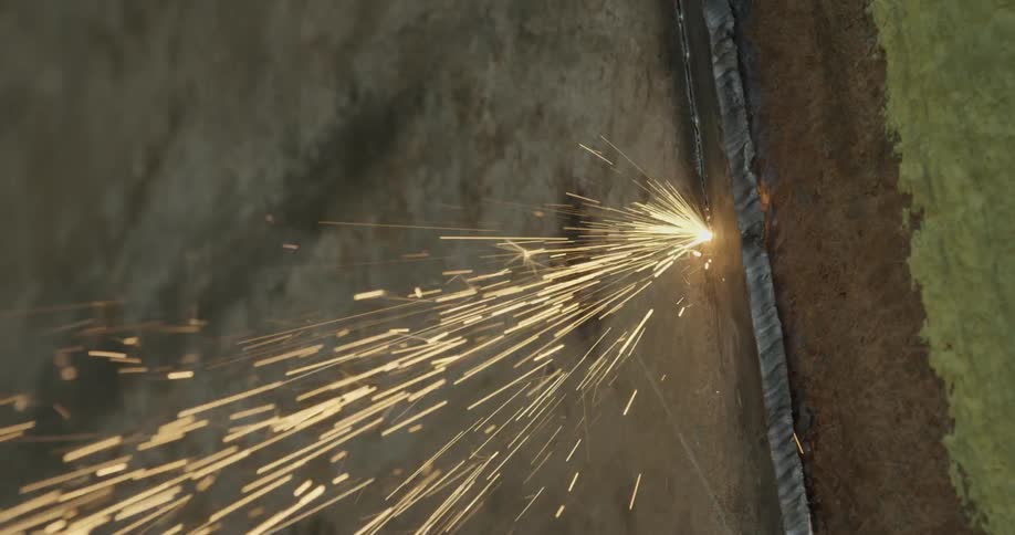 A metal wall is being welded through