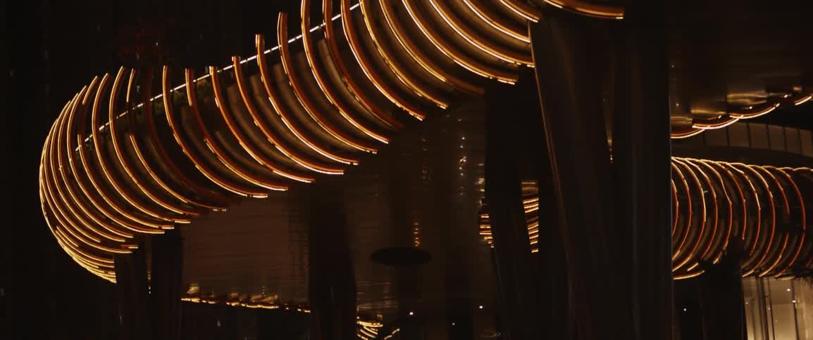 The outside is lined with long lights